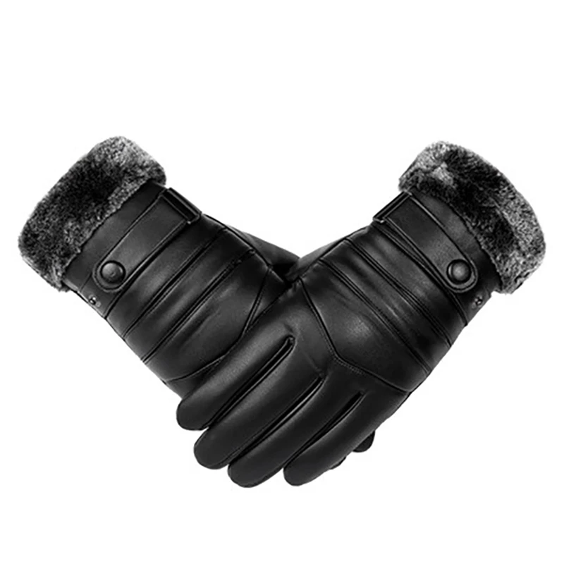 

Winter Men Leather Gloves Windproof Touch Screen Keep Warm Driving Guantes Male Autumn Leather Gloves Black