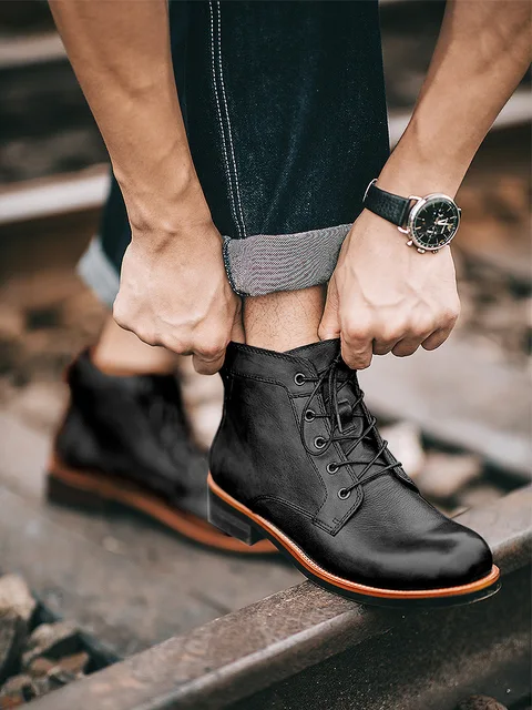 Botas Con Cordones De Cuero Estampado Para Hombre - Zapatos Casuales Para  Caminar - Zapatillas Cómodas Y Transpirables