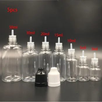 

5pcs 3ml/5ml/10ml/15ml/20ml/30ml/50ml PET Plastic Empty Dropper Liquid Eye Clear Water Bottle For Vape With Long Tip Cap