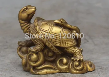 

4" Chinese Bronze Wealth Money Longevity Dragon Turtle Tortoise Snake Statue