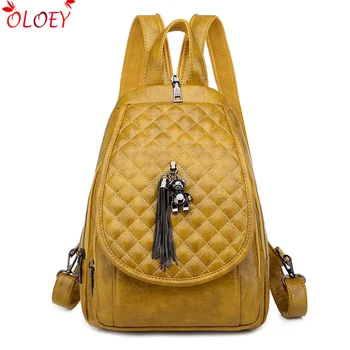 

Backpack female soft leather high quality three-in-one 2020 new simple wild backpack tassel bear pendant large capacity travel b