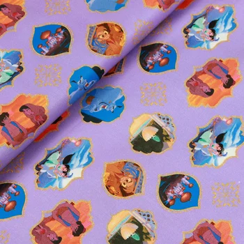 

half yard plain cotton fabric purple bottom with cartoon print handmade DIY garment baby children cloth CR-593