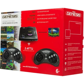 

Game console retro Genesis HD ultra 50 games, two wireless joysticks, Black