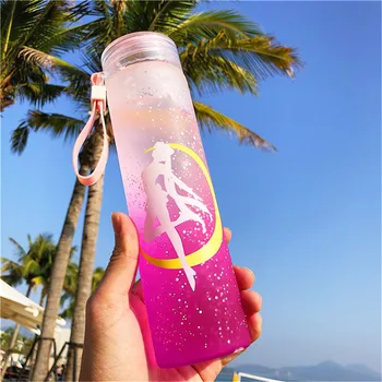 

480ml Gradient Matte Glass Water Bottle Multifunction Coffee Juice Milk Drink Bottle Student Portable Vogue Cup