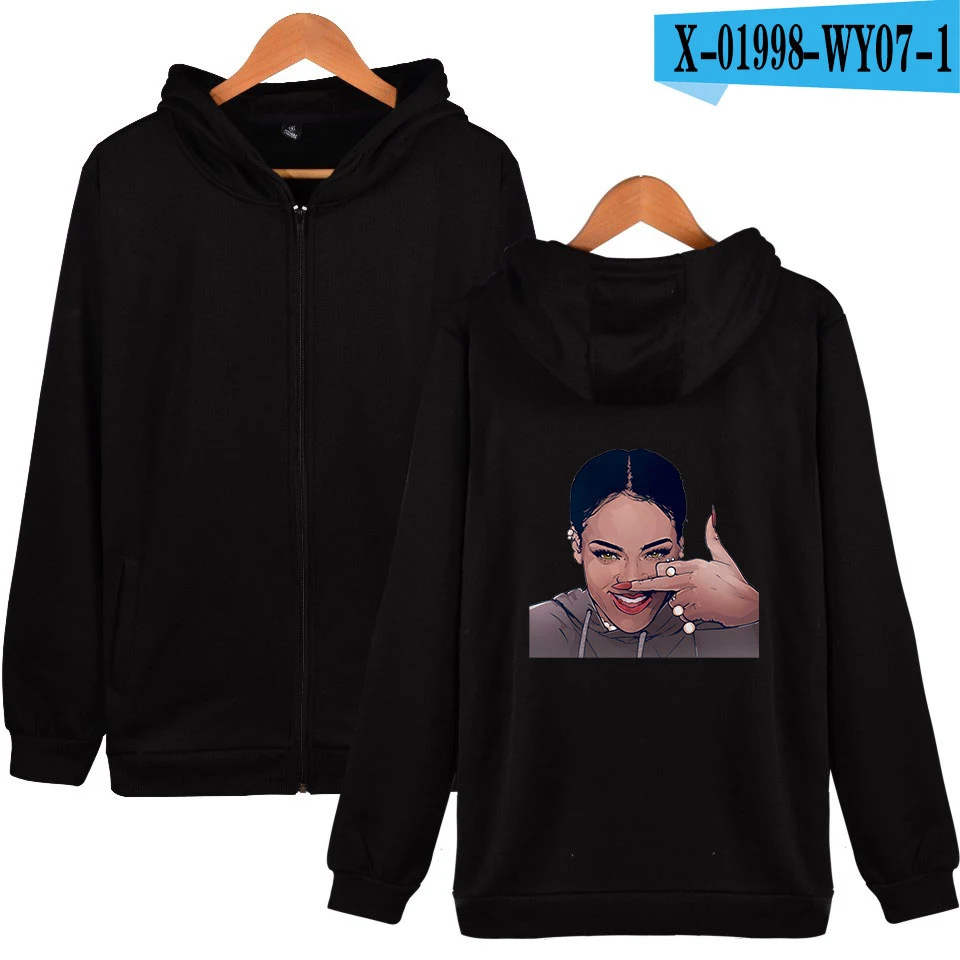 Rihanna/толстовка на молнии с 3D принтом для мужчин и женщин, зимняя модная повседневная толстовка с капюшоном в стиле Харадзюку, Лидер продаж - Цвет: black