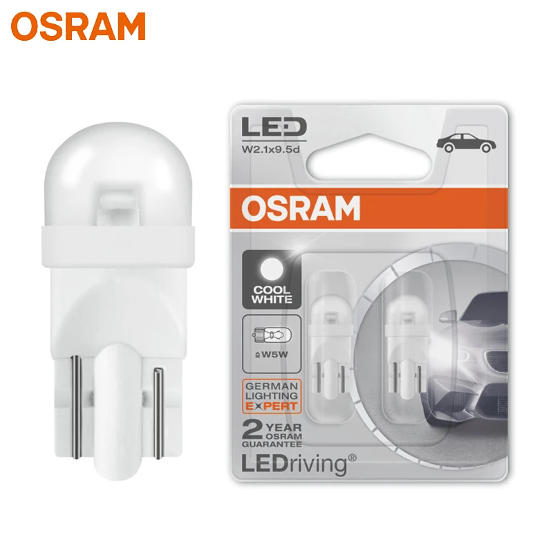 Светодиодные лампы OSRAM T10 W5W базовые для чтения 6000K холодный белый свет