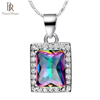 

Bague Ringen Square Colorful Topaz Silver 925 Jewelry for Women Geometry Gemstones Pendant Luxury Design Neck Ornament Wholesale