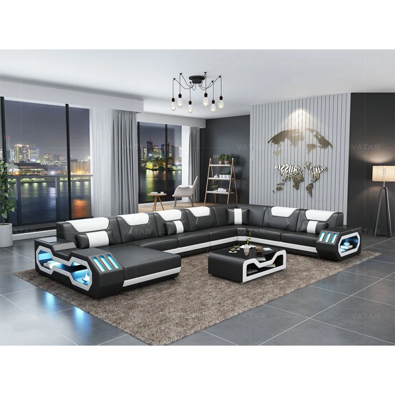 Living Room Furniture Sectional Sofa Led Lights Black Leather Xxl Sofas  Modern Home - Living Room Sets - AliExpress