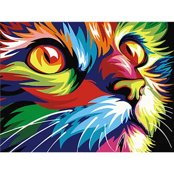 

Painting By Numbers Kit DIY Colorful Cat Hand Painted Canvas Oil Art Decor Animals Hand Painted For Home Decor Art