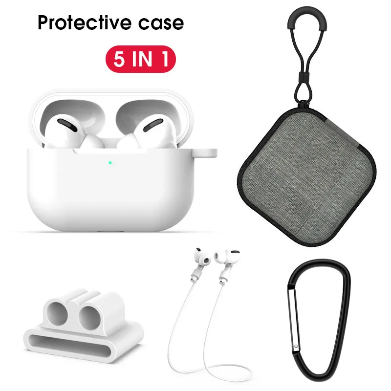 5 в 1 защитный чехол для Air pods Pro мягкий силиконовый ремешок карабин футляр для наушников для Airpods 3 pro аксессуары коробка для хранения - Цвет: 3
