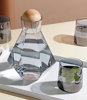 

Glass Water Jug Kettle Tea Pot My Water Pots Creativity Irregular Cold Water Kettle 1200ml 1400ml With Wooden Ball Home Use