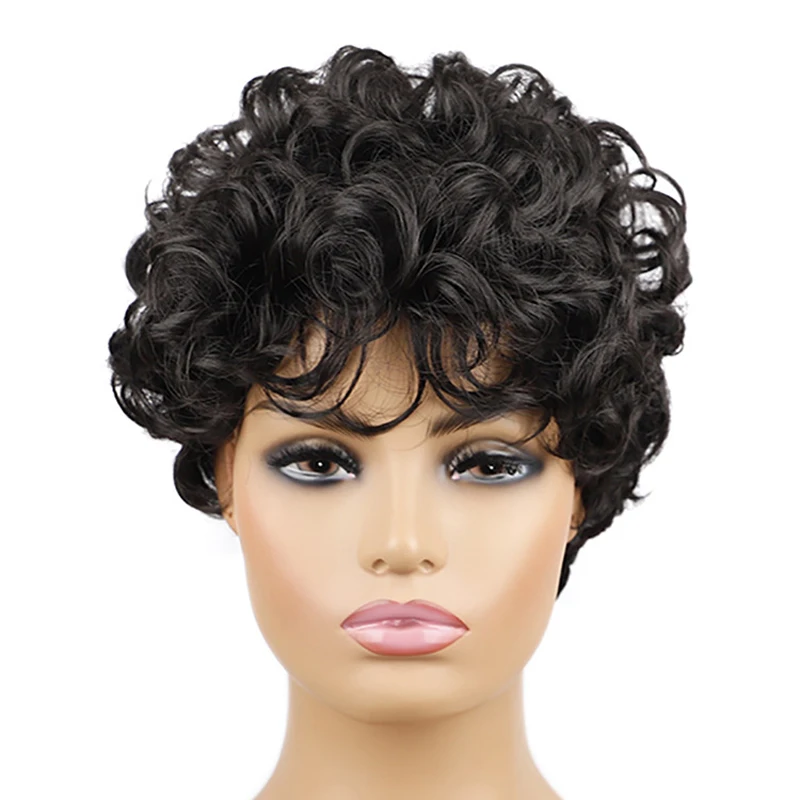 

Short Hair Afro Kinky Curly Wigs For Black Women Synthetic Heat Resistant Fluffy Natural Black Wigs