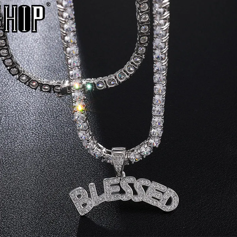Хип хоп Bling Iced Out BLESSED буквы Кубический Цирконий ожерелья и подвески для мужчин