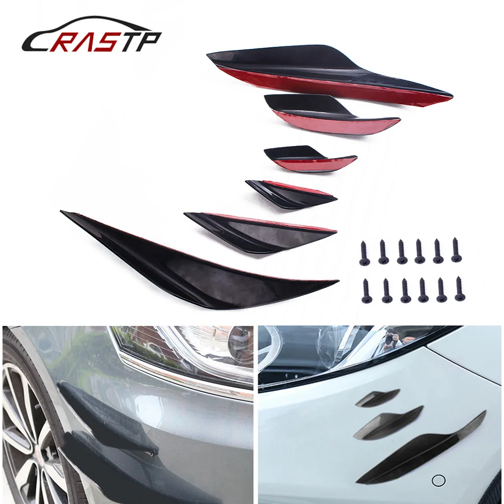 

RASTP- Front BumperLip Splitter Fin Air Knife Auto Body Kit Valence Chin Accessory Car Spoiler Canards Black RS-LKT027