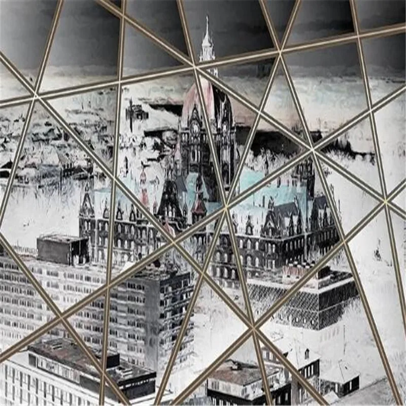 Large 3D wallpaper mural custom hand-painted Nordic city architecture geometric line TV sofa background wallpaper mural