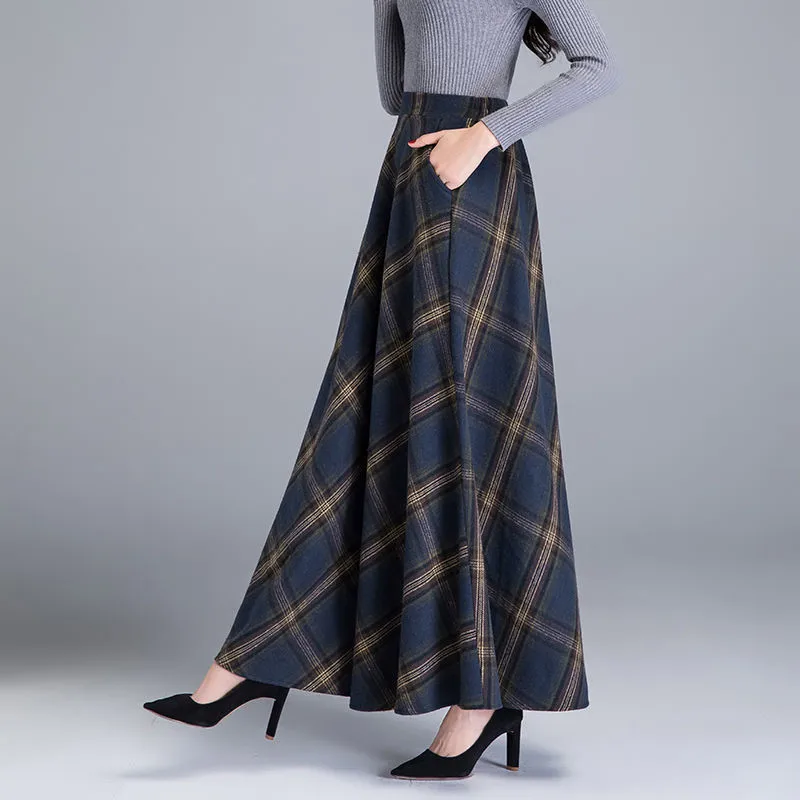 Mom High Waist Woolen Plaid Skirts 2019 Autumn Winter Women's Plus