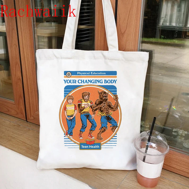 2021 Satan Shopping Bag Graphic Tote Harajuku Shopper Bag Women Canvas Shoulder Bag Female 90s Funny Eco Large-capacity anime 