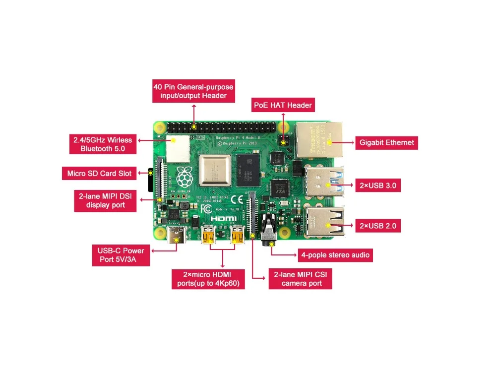 Raspberry Pi 4 модели B 2 Гб Оперативная память 64 бит 1,5 ГГц quad-core Gigabit Ethernet Bluetooth 5,0 Тип usb C интерфейс