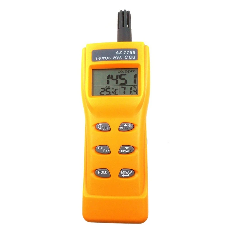 

AZ7755 CO2 Gas Detector With Temperature And Humidity Test With Alarm Output Driver Built-In Relay Control Ventilation System