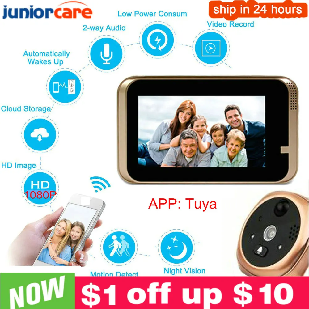 Timbre de puerta Digital con mirilla, visor de vídeo de 4,3 pulgadas, Visor de mirilla, ángulo de 120 grados, HD1080P, para exterior