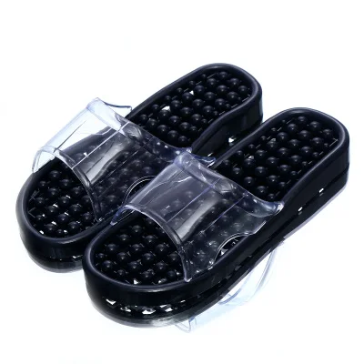 Тапочки из ПВХ с отверстиями для ванной; тапочки для влюбленных; массажные тапочки; тапочки для ухода за здоровьем; прозрачная пластиковая женская и мужская Нескользящая домашняя обувь - Цвет: 6001 black