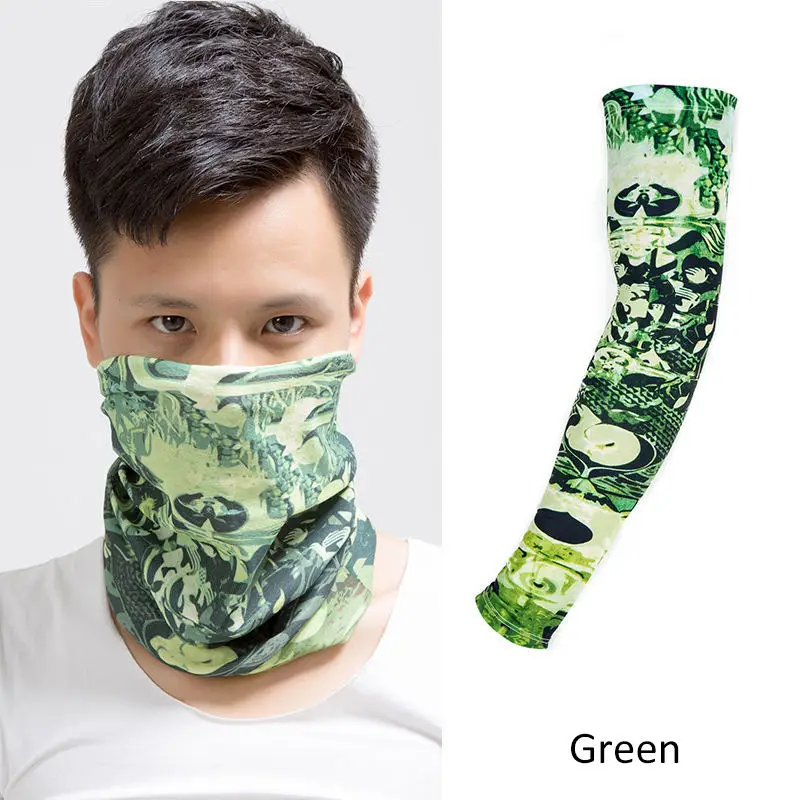 Green-XL 1 комплект, летняя маска для рта и лица с буквенным принтом, ледяная крутая маска унисекс, модная маска с рукавами, уличная Солнцезащитная маска для лица - Цвет: Green-XL