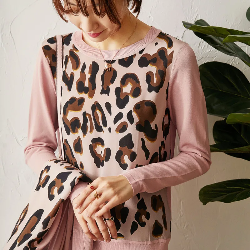 Nieuwe Roze Luipaard Print Zijden Top Vrouwen S Lente Zijde Shirt Met Ijs Zijde Lange Mouwen Nieuwe Roze Luipaard Print Zijden Top Vrouwen S Lente Zijde Shirt Met Ijs Zijde Lange Mouwen