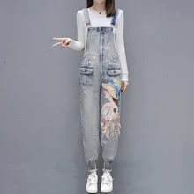 Женские Модные свободные длинные джинсы, брюки с героями мультфильмов, комбинезоны, повседневный джинсовый женский комбинезон на бретельках, комбинезоны с открытой спиной