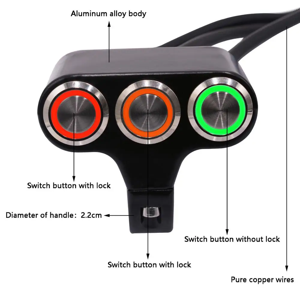 Светодиодный 15A алюминиевый сплав самосброса кнопочный переключатель, рог/пламя/старт/Переключатель зажигания для мотоцикла, электромобиля, ATV