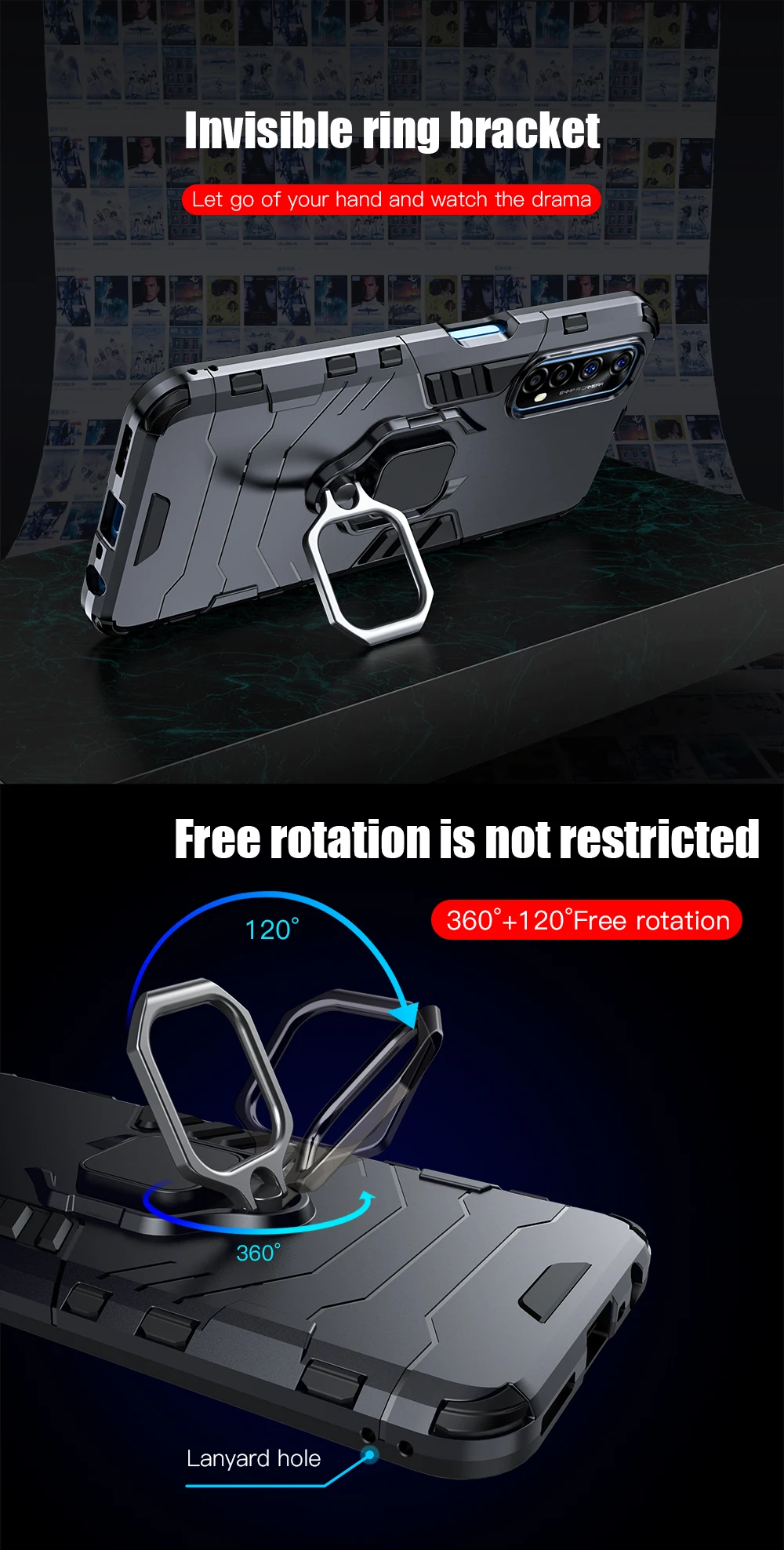 KEYSION Shockproof Case for Realme 7 5G 7i 7 8 Pro Stand Phone Back Cover for Realme GT Neo V13 C20 C25S C15 X7 6i 6 Pro V5 X2