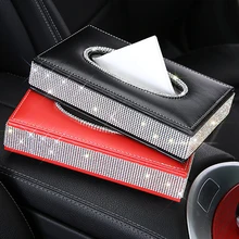 Коробка из искусственной кожи со стразами, коробка для салфеток, центральная консоль, автомобильный подлокотник, блестящая коробка для салфеток, автомобильный стиль