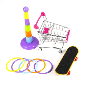 

3pcs Parrots Toys Set Shopping Cart Training Rings Toy Skateboard Perch for Budgie Parakeet Cockatiel Conure Lovebird