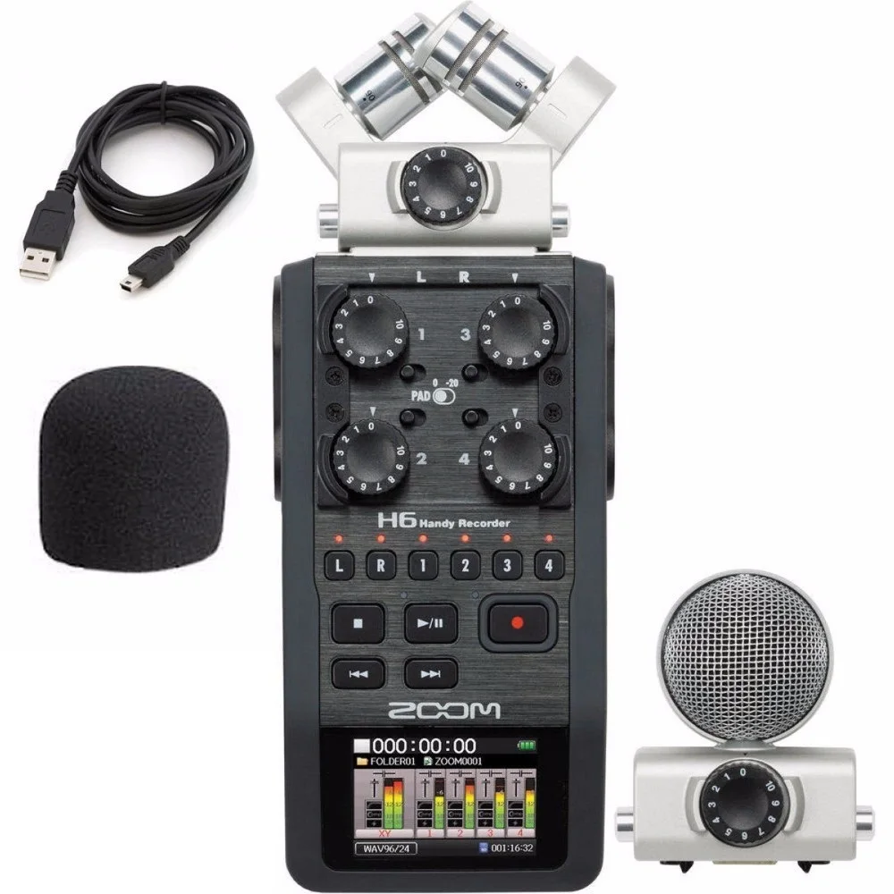 Зум H6 портативный профессиональный ручной цифровое записывающее устройство H4N обновлен раздел Удобный 6-трек для интервью X/Y боковой микрофон