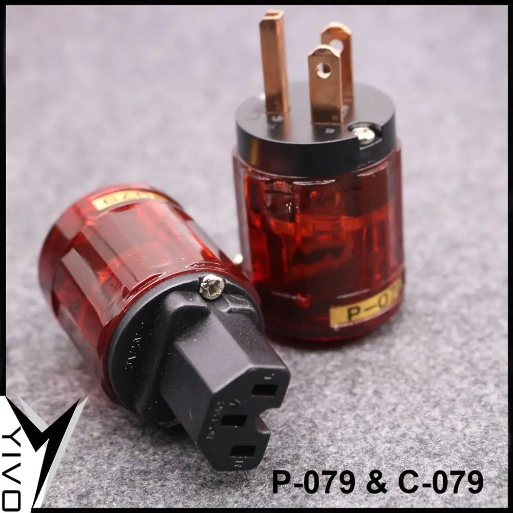 US version plug 2 шт./лот XSSH P-079E C-079 медная позолоченная вилка электропитания США 24k позолоченная Версия ЕС разъем питания - Цвет: US version plug