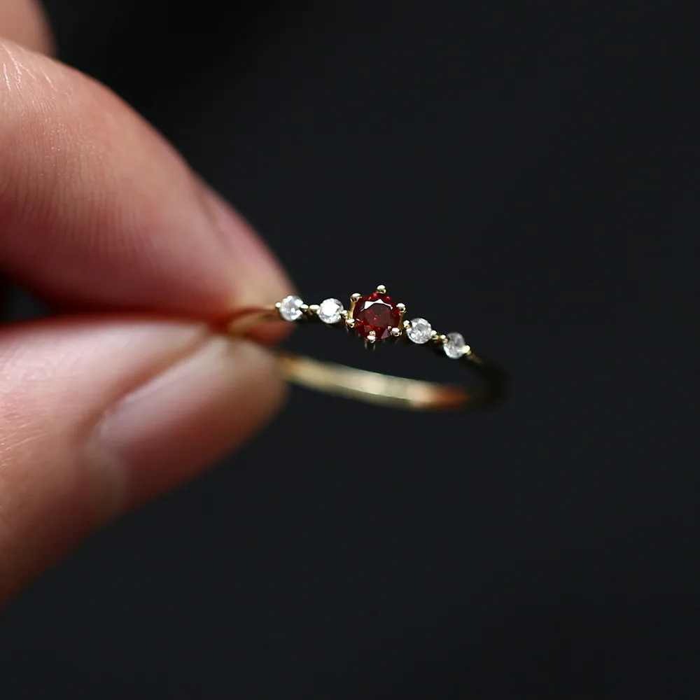 925 Sterling Silver Ruby Slim Ring 14K Gold Plating for Women
