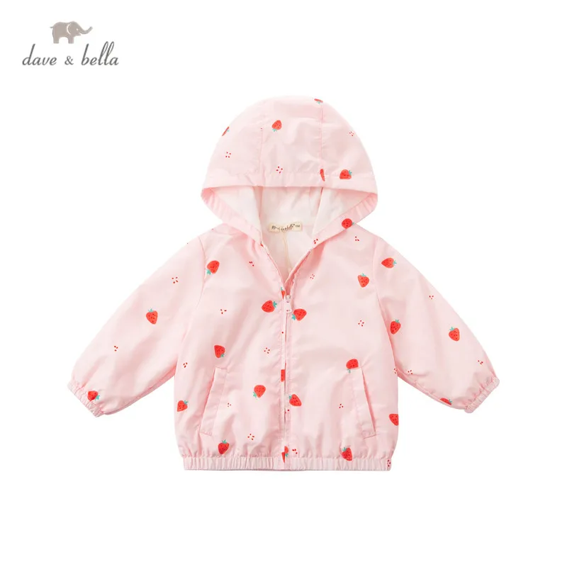 

DBM16915 dave bella spring baby girls fashion fruit print pockets zipper hooded coat children tops infant toddler outerwear