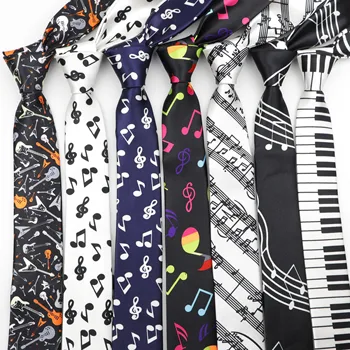 Cravatta skinny da uomo classica alla moda Note musicali colorate Stampata Pianoforte Chitarra Poliestere 5 cm Larghezza Cravatta Accessorio regalo per feste 1