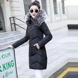 Зимняя женская куртка 2019, средней длины, с хлопковой подкладкой, куртки с большим меховым капюшоном, с воротником, парки, утолщенное теплое