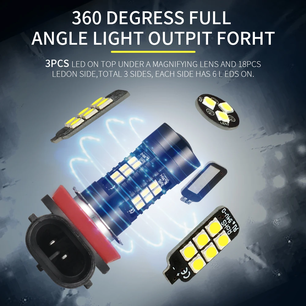 AILEO H8 H11 Led Bulb HB4 HB3 9006 9005 SMD Lights 1200LM 6000K 12V White Driving Running Car Lamp Auto Light Bulbs