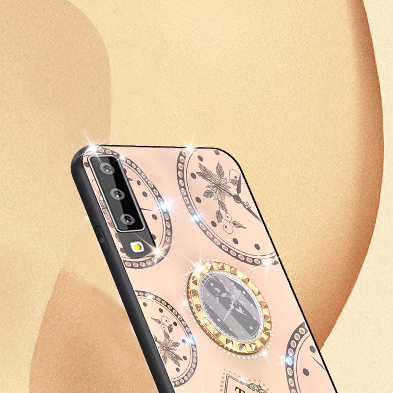 Модный чехол для телефона samsung Galaxy A10 A20 A30 A50 A70, блестящий ремешок-держатель с узором часов, жесткая задняя крышка с кольцом