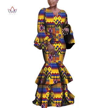 

African Women Dress Bazin Riche African Clothing Wedding Party Clothes Long Sleeve Africa Print Dress Bridesmaid Dress WY6397