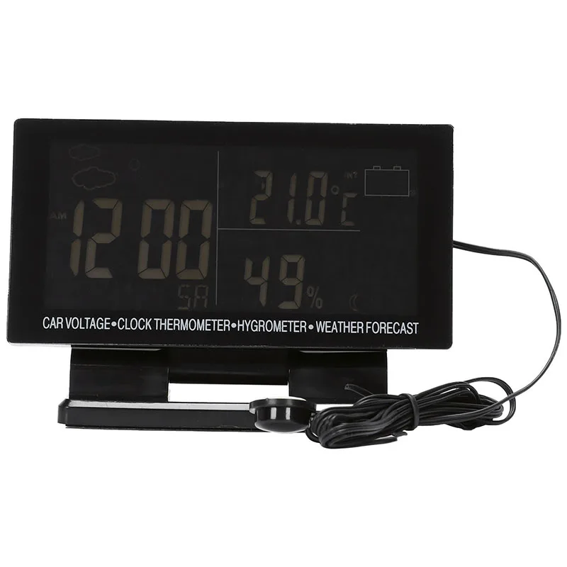 4 In 1 Digital Car Thermometer Hygrometer Dc 12V Lcd Vehicle Voltage Clock Weather Forecast Temperature Humidity Meter Ec60 | Автомобили и