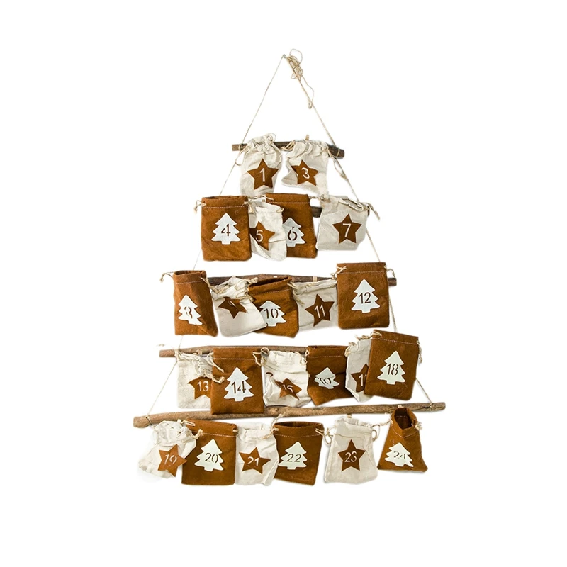 

Christmas Countdown Calendar Burlap Advent Calendars Rack with Hanging Bag Candy Gift Bags DIY Xmas Countdown Christmas Decorati