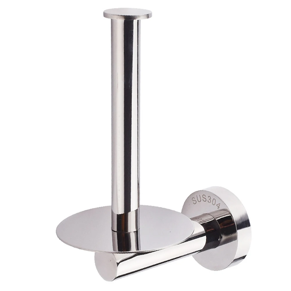 

Roll Paper Holder Toilet Hotel Easy Install Wall Mounted Stainless Steel Rust Proof Round Stand Durable Bathroom Vertical Silver