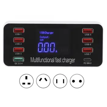 

8-Ports Intelligent Charging Station LED Display Digital QC3.0 PD 60W AC100-240V fast charger