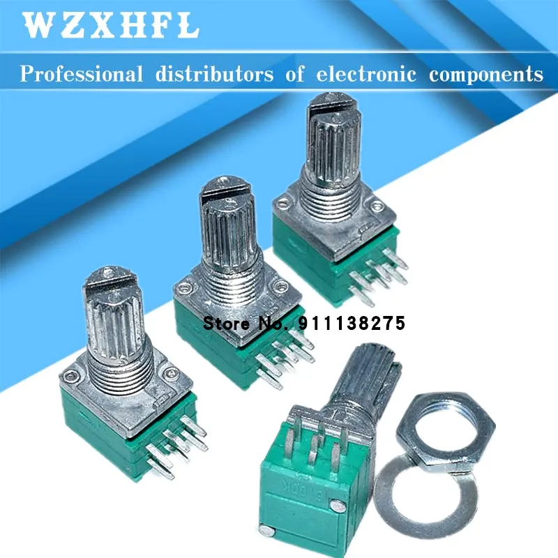 5pcs/lot RK097G 6Pin 5K 10K 20K 50K 100K B5K with a switch audio shaft 15mm amplifier sealing potentiometer | Электронные