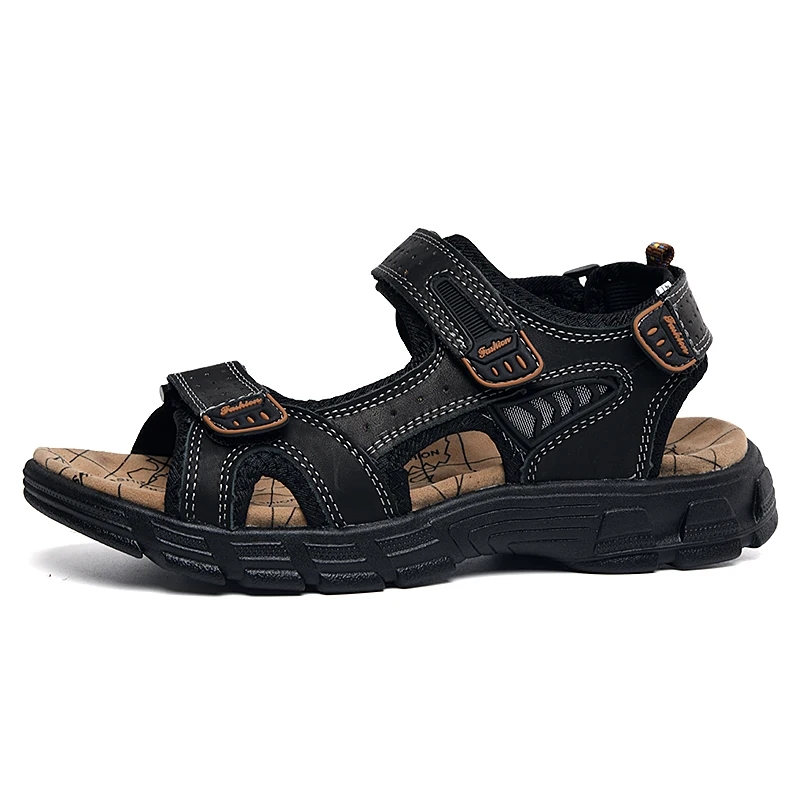 Classics Men's Sandals Summer Genuine Leather Sandals Handmade Outdoor Mesh Men Footwear Soft Breathable Metal Leather Slippers