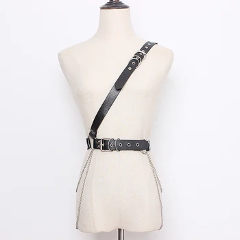 

Women Faux Leather Crossbody Shoulder Harness Waist Belts Hip Hop Strap Bondage Body Cage Cage Metal Buckle Waist Belts Chain