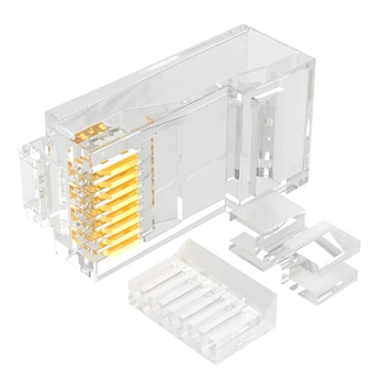 

100pcs/set Cat6 RJ45 Connector UTP Cable Ethernet Jack Transparent Web CAT 6 Modular Plugs with 6.5mm RJ45 Caps