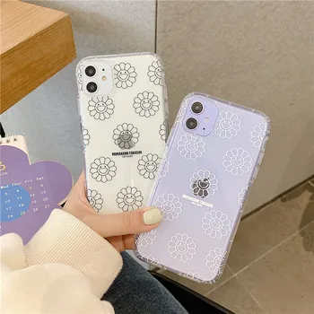 

Simple Sun Flower Painting Phone Case For iphone 11 Pro Max 7 8 plus X XR XS Max Transparent Soft Back Cover Cute Cartoon Cases